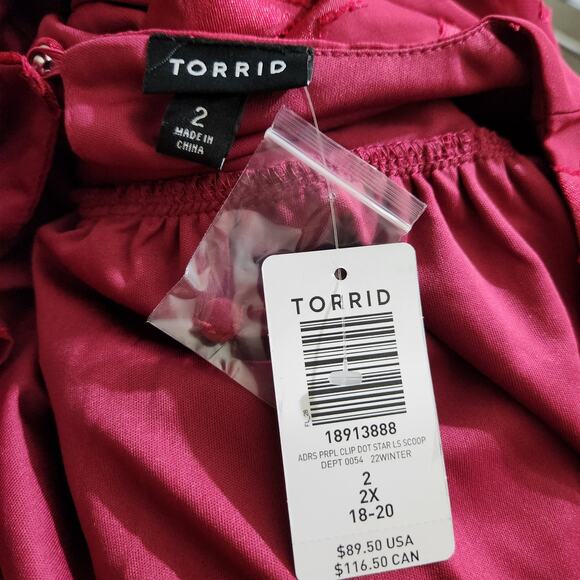 Torrid Midi Clip Dot Chiffon Tiered Dress Beaujolais Burgundy Plus Size 2X New - Picture 12 of 14